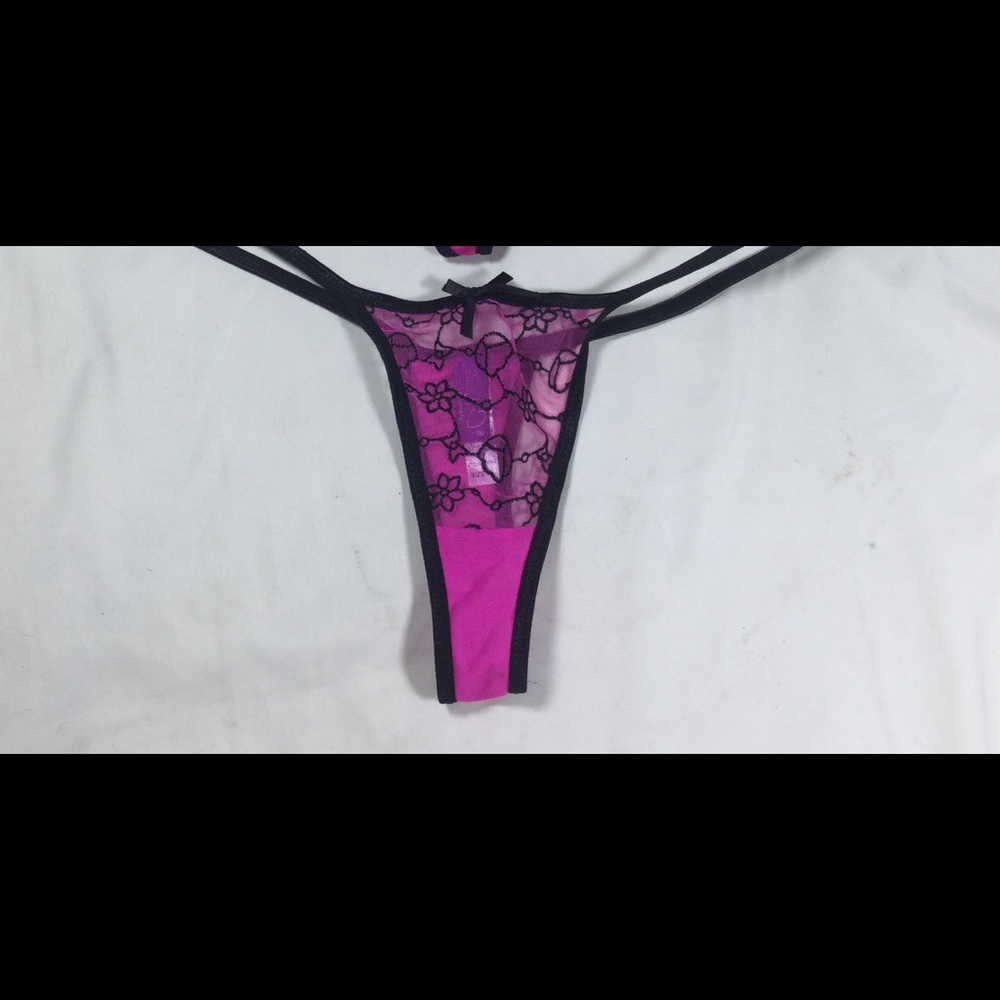 Just Sexy Pink & Black Thong Panty - 2X
